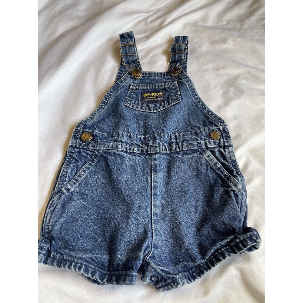 Vintage Oshkosh Denim Short Overalls Size 18 Months. Made In USA